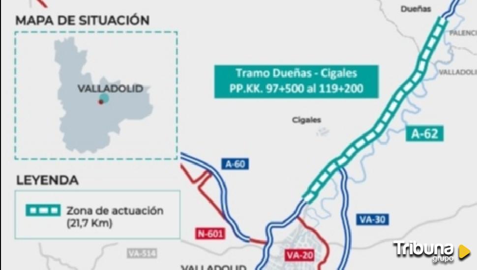 Un paso más cerca de la construcción de un tercer carril en el tramo Dueñas-Cigales de la A-62