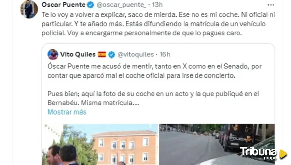 Óscar Puente responde a Vito Quiles: "Te lo voy a volver a explicar, saco de mierda"