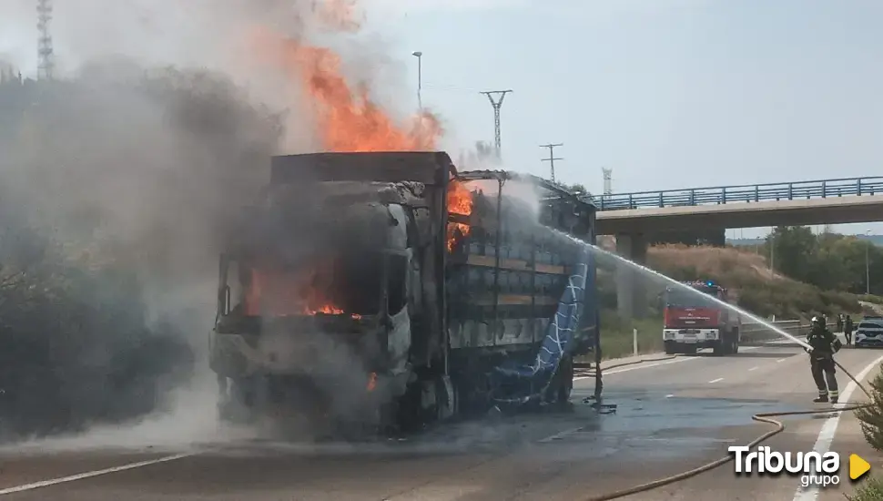 Arde un camión en la A-11 a la altura de la Cistérniga 