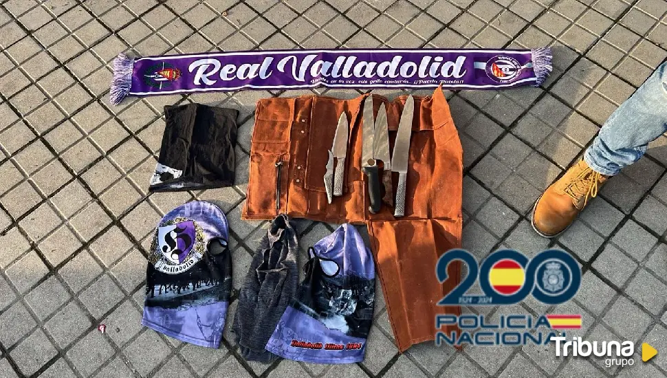 La Policía Nacional interviene cuchillos, pasamontañas y protectores bucales a ultras del Pucela y Real Sociedad