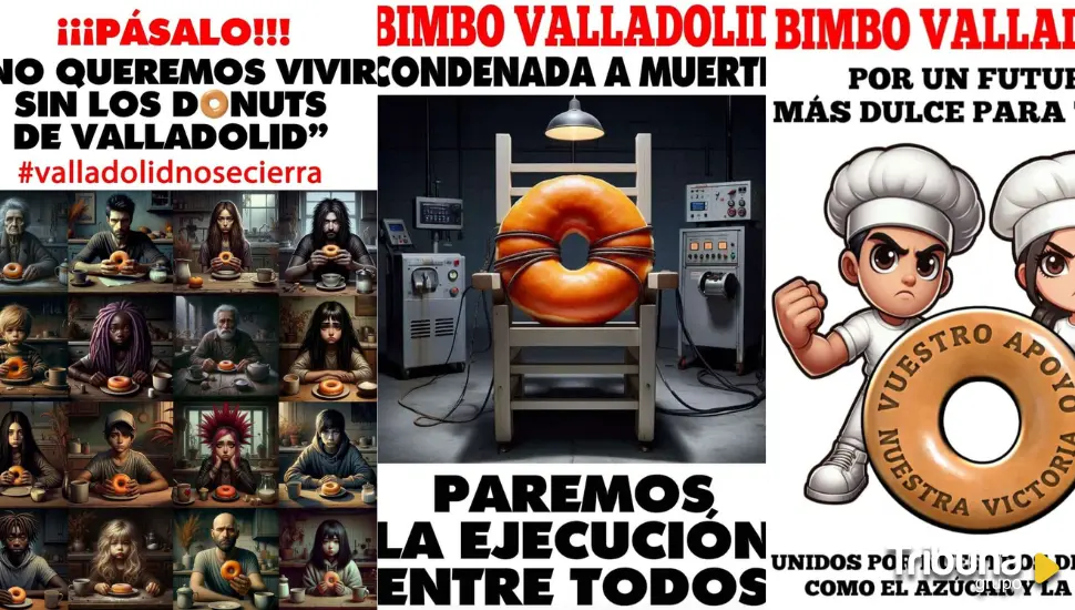 Los empleados de Bimbo 'inundan' las redes con carteles: "No queremos vivir sin los donuts de Valladolid"